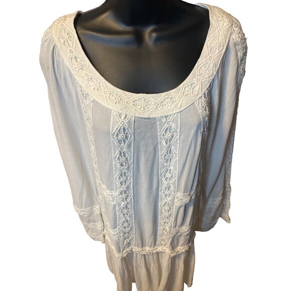 Monoreno White Dropped Waist White Cottagecore Flowy Dress Sz L - Picture 3 of 12